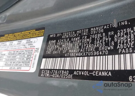 2007 Toyota Camry Le из США, поврежденный, VIN 4T1BE46KX7U596470